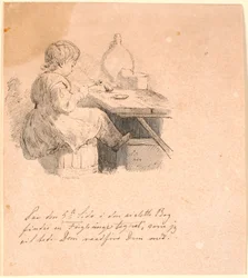 Spurveungen. Illustration til Kaalunds "Fabler for Børn". Se kommentar fra arkkatalog.