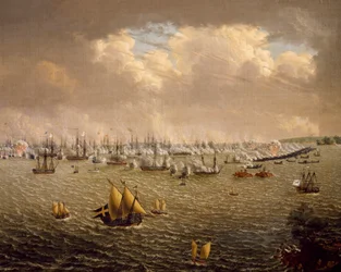 Slaget ved Skargard mellem svenske og russiske flåder på grund af Sveriges herredømme over Finland, 10. juli 1790, af Johan Tietrich Schoultz (1754-1807), russisk-svenske krige