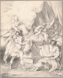 Achilleus fastholdt af Athene i Agamemnons telt, fra Iliaden, Bog I