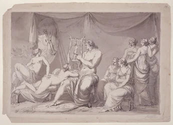 Achilleus i sit telt med fanger, ca. 1795-96 (pen og blæk og lakering på papir)