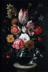 Blomster i en glasvase (olie på panel)