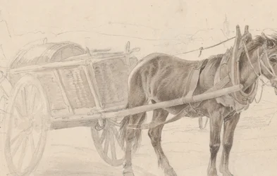 En vogn trukket af en brun hest nær en lampestang, Verso: En gruppe beredne officerer, ca. 1815.