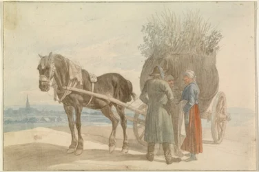 Østrigske bønder med hest og vogn, med Wien i det fjerne
