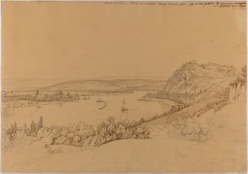 Udsigt over Koblenz med Rhinen og fæstningen Ehrenbreitstein (recto); Udsigt over Heidelberg Slot (verso)