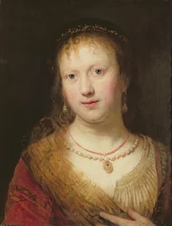 Portræt af Saskia, efter et maleri af hendes mand Rembrandt Harmens. van Rijn (1606-69) Johann Andreas Joseph Francke (1756-1804) (olie på lærred)