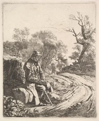 En gammel mand, der sidder i vejkanten, 1818.