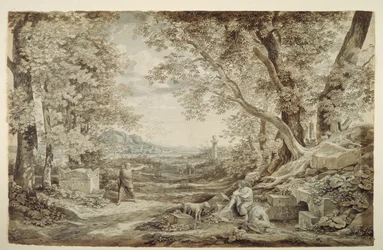 Landskab med antikke monumenter („Opfindelsen af det korintiske kapitæl“)