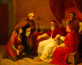 Bramante præsenterer Raphael for pave Julius II, ca 1836.