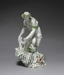 Fisherwoman, fabrikant Ludwigsburg Porcelænsfabrik, Tyskland, ca. 1765 (porcelæn med emalje og forgyldt dekoration)