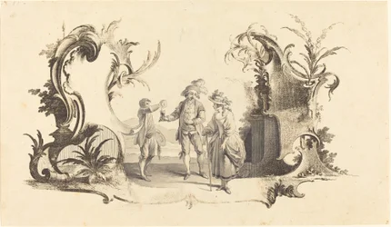 Cartouche Moderne med et ungt par, der serveres vin