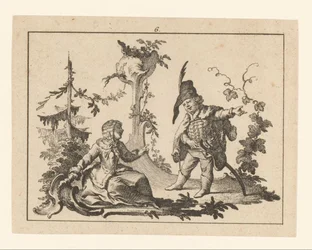 Siddende kvinde med en stående mand med en pibe ved siden af ​​sig på en rokoko ornament Rygere på rokoko ornament (serietitel)