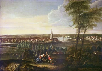 Udsigt over Helligåndskirken og forstaden Nowawes fra Brauhausberg, 1771