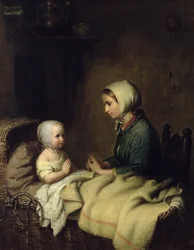 Lille pige, der beder sine bønner i sengen