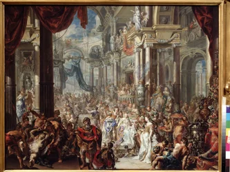 Lignelsen om bryllupsfesten. Lignelsen om bryllupsfesten. Maleri af Johann Georg Platzer (1704-1761)
