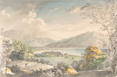 Udsigt over klostret i Tegernsee set fra nordøst, slutningen af det 18.-midten af det 19. århundrede.