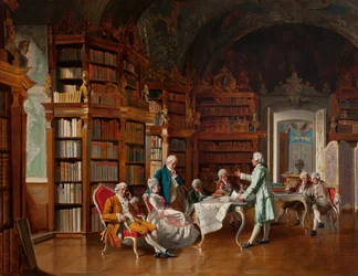 Biblioteksscene, slutningen af det 19. århundrede (olie på panel)