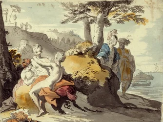 Telemachus og mentor på Cypern (grafit & wc på papir)
