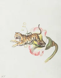 Tiger hopper fra en blomsterkrone. Allegori om blomsterfrø, 1817.