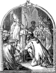Dåben af den saksiske leder Widukind. Illustration fra Geschichte des deutschen Volkes af E. Duller, 1840