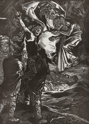 Macbeth og Banquo møder de tre hekse, 20. århundrede (gravering)