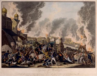 Afbrændingen af ​​Moskva den 15. september 1812. Grande Armee (Frankrig) stormede den russiske by (Napoleonskrigene