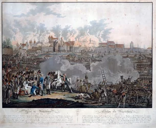 Slaget ved Ratisbon den 23. april 1809 (slaget ved Regensburg) - Rugendas, Johann Lorenz, den yngre (1775-1826) - 1809 - Akvatinte - 54,6x65,4 - Privat samling