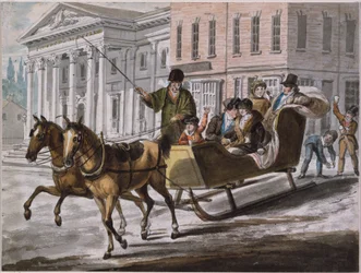 Vinterscene i Philadelphia - The Bank of the United States i baggrunden