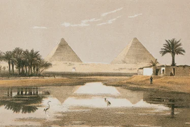 Pyramiderne i Giza. Radering af Bernatz et alii - Steinkopk J.F. Editore