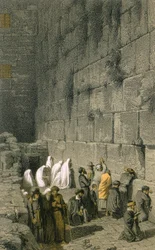 Vestmuren i Jerusalem. Farvegravering af Bernatz et alii - Steinkopk J.F. Editore