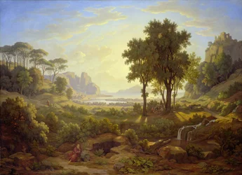 Italiensk landskab ved solnedgang