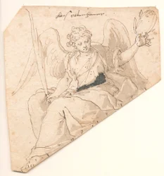 Engel med palmeblad og laurbærkrans