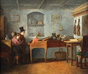 Skolemesteren med drengene synger fladt ved klaveret par Johann Michael Neder