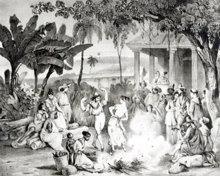 Landu Dance, indgraveret af Victor Adam og Monthellier (litho) (bw foto)