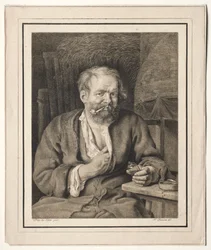 Bonde sidder ved et bord og ryger pibe, 1817-1821.