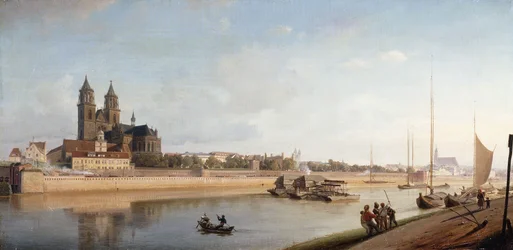 Magdeburg ved bredden af ​​floden Elben - Udsigt fra øst til vest; Magdeburg ved Elben; Udsigt fra øst til vest, 1853