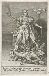 Retfærdighed (Justitia) overvinder vold (Violentia) Retfærdighed (titel på objekt) Dyderne erobrer lasterne (serietitel)