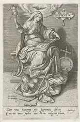 Visdom (Sapientia) overvinder menneskelig forvirring (Caligo Humana) sapientia (titel på objekt) Dyderne erobrer lasterne (serietitel)