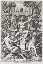 Bacchus siddende på en tønde mellem amor og musik, ca. 1590.