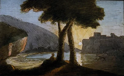 Solnedgang på de romerske ruiner. Akvarel af Johann Wolfgang Von Goethe (1749-1832). Begyndelsen af det 19. århundrede