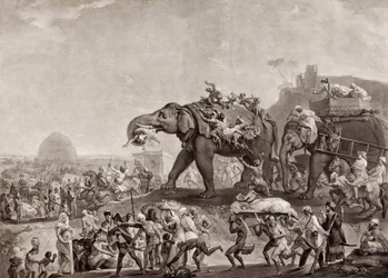 Ambassade af Hyderbeck til Calcutta, fra vesiren af Oude, via Patna, i år 1788, for at møde Lord Cornwallis, pub.c.1800 (mezzotint)