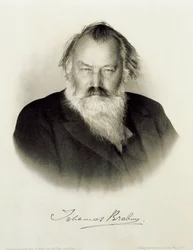 Tyskland, indgraveret portræt af den tyske komponist, pianist og dirigent Johannes Brahms