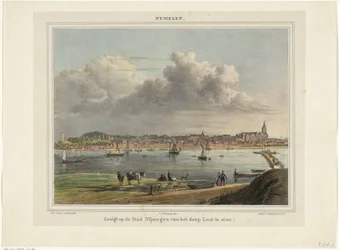 Udsigt over Nijmegen set fra fastelavn Udsigt over byen Nijmegen fra landsbyen Lent skal ses (titel på objekt) Nymegen. (titel på objekt)