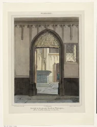 Udsigt over graven i Stevenskerk i Nijmegen Udsigt i Grote Kerk i Nijmegen med Katarina af Bourbons grav. (titel på objekt) Nymegen. (serietitel på objekt)