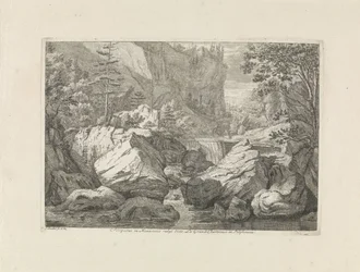 Udsigt over et vandfald Prospekt i Monasterio vulgo dicto La Grande Chartreuse i Delphinatu (titel på objektet) Landskaber i Chartreuzerbjergene (serietitel)
