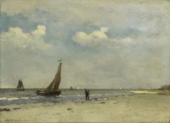 Strandscene, ca. 1870-1903 (olie på panel)