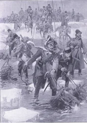 En bedrift af hestekunst. Russisk kavaleri krydser en flod, illustration fra Cassells History of the Russo-Japanese War Vol 1, ca. 1900