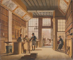 Boghandlerens butik Pieter Meijer Warnars på Vijgendam i Amsterdam Pieter Meijer Warnars (1792-1869) boghandel på Vijgendam, Amsterdam