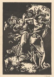 Dansende kvinder med drueklaser og satyr