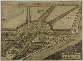 Hampton Court, plade seks fra Britannia Illustrata