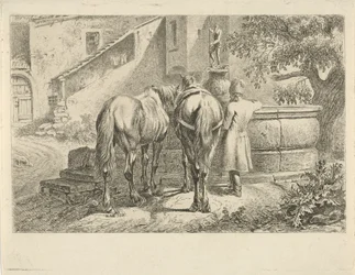 Drikkeheste ved et springvand